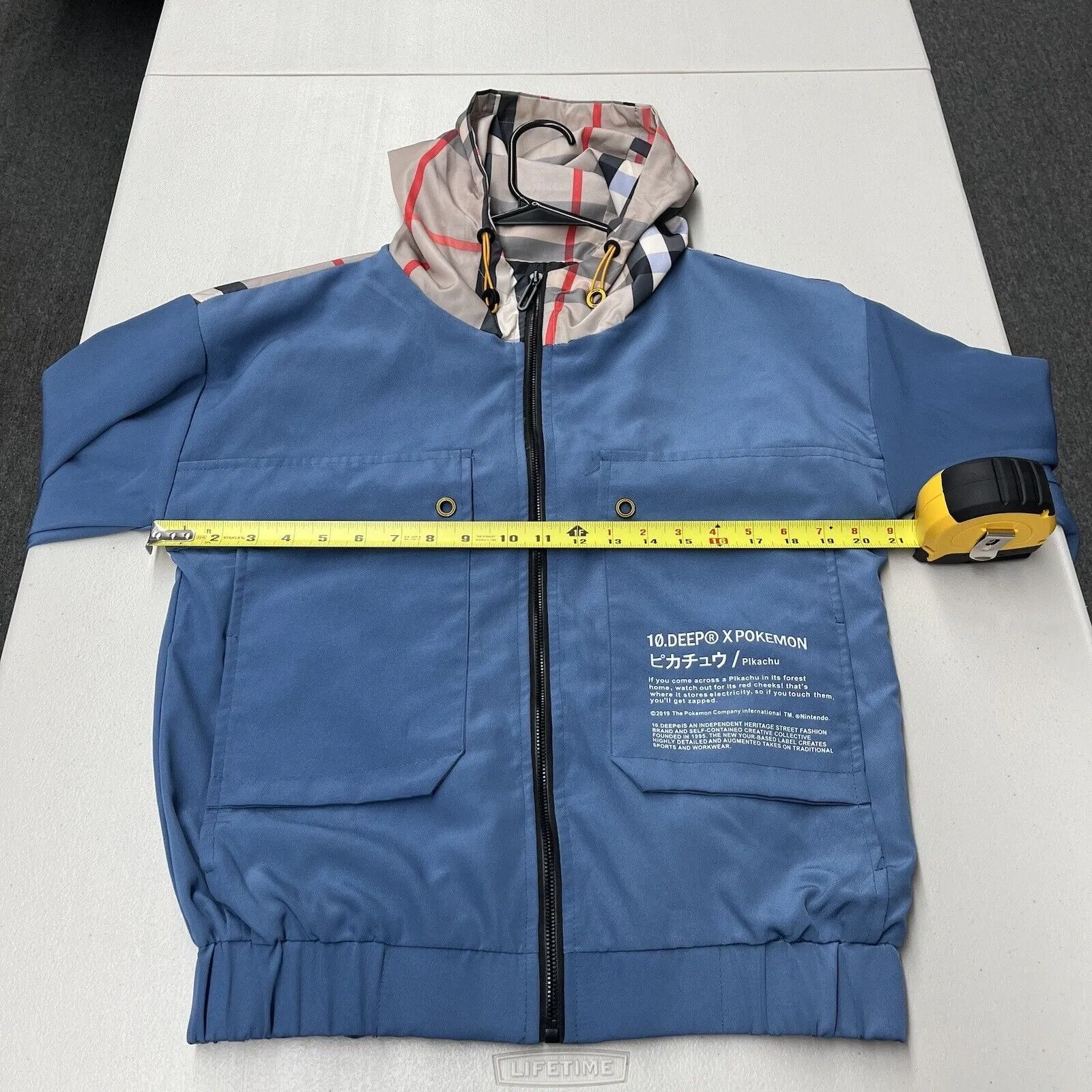 10.Deep X Pokemon Windbreaker Full Zip Hooded Jacket Mosshino Coutube Blue Sz M