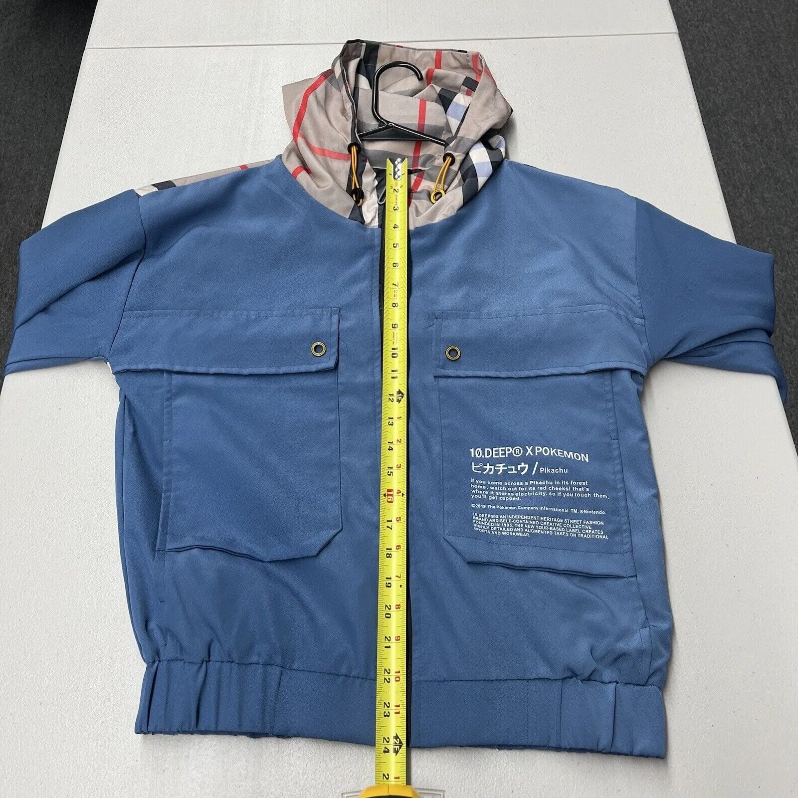 10.Deep X Pokemon Windbreaker Full Zip Hooded Jacket Mosshino Coutube Blue Sz M