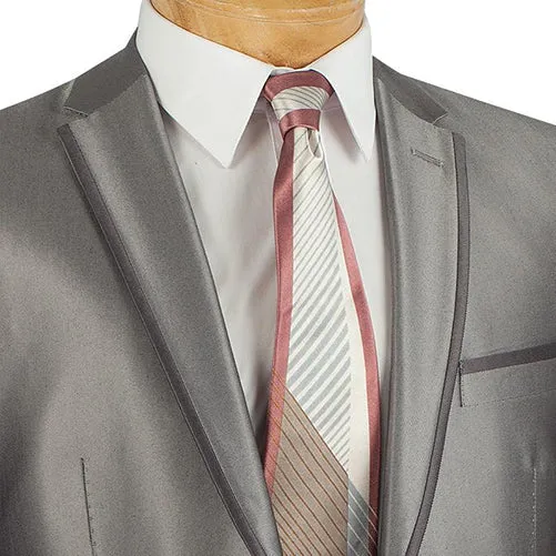 (38R) Gray Slim Fit Men's Shiny Sharkskin Suit 2 Piece 2 Buttons Shark Skin