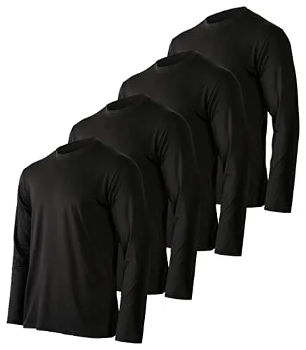 4 Pack:Mens Long Sleeve T-Shirt Workout Clothes Quick Dry Fit Gym Tee Shirt Athletic Active Performance Casual Moisture Wicking Exercise Clothing Running Cool Sport Training Undershirt Top-Set 8-S