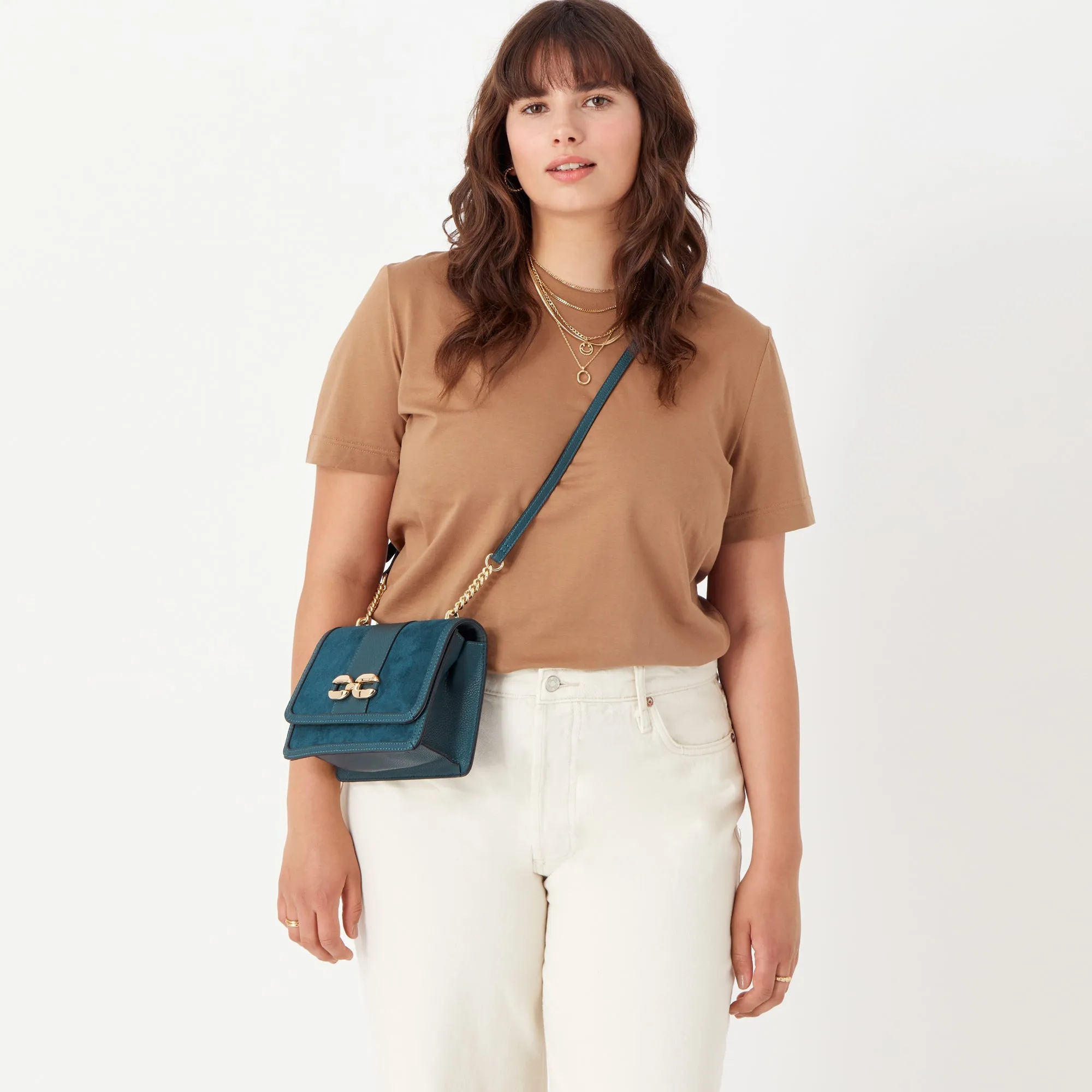 Accessorize London Women's Faux Leather Blue Suedette Chain Sling Bag