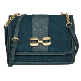 Accessorize London Women's Faux Leather Blue Suedette Chain Sling Bag