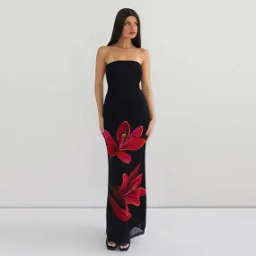Amozae-Christmas Outfits New Year's Eve Dress Night Out Club Dresses cute winter outfits Kahli Strapless Floral Maxi Dress