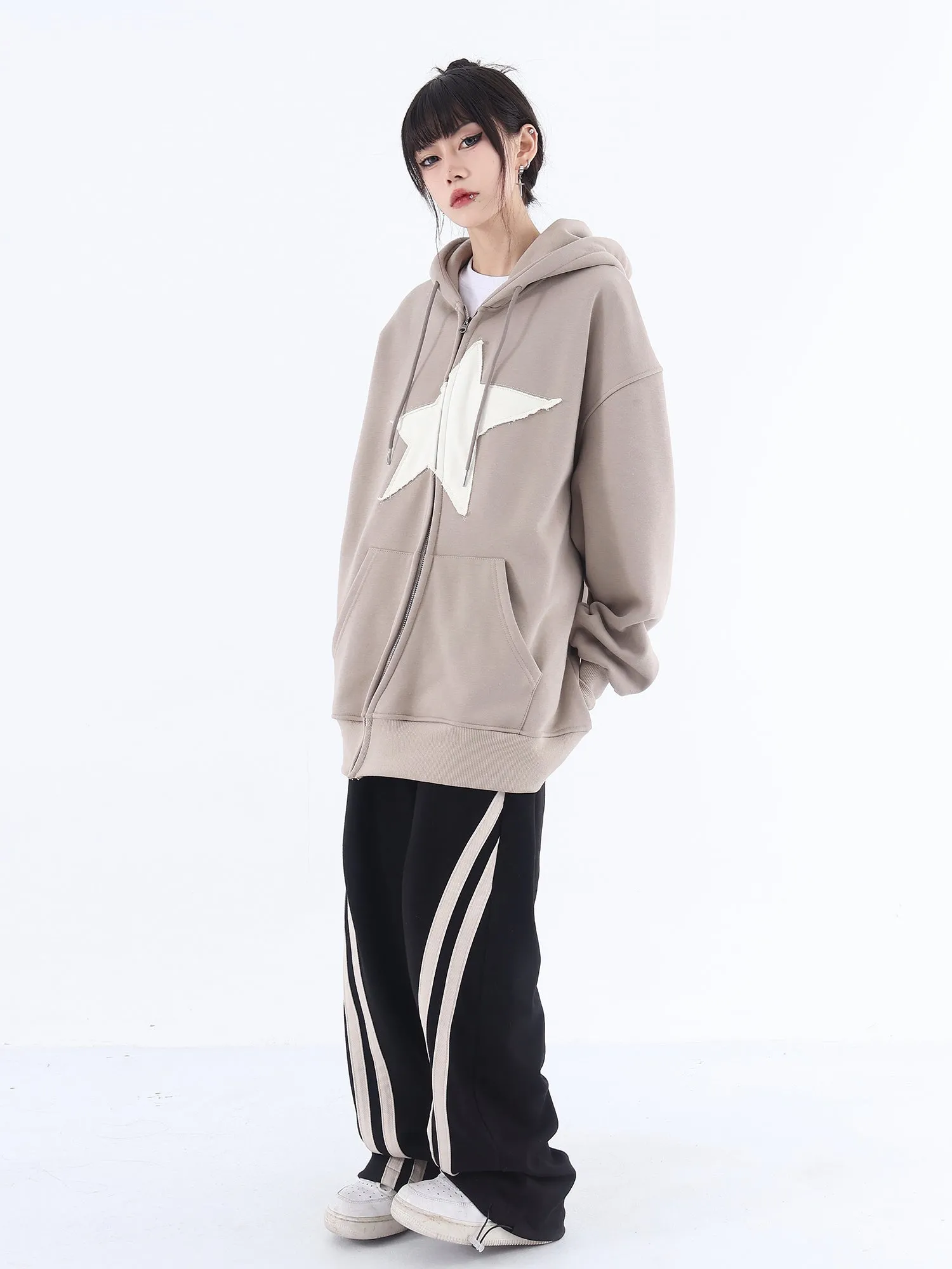 Asymmetric Zip Star Oversized Hoodie