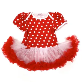 Baby Girls Red White Polka Dots Tutu Short Sleeve Bodysuit 9-24M