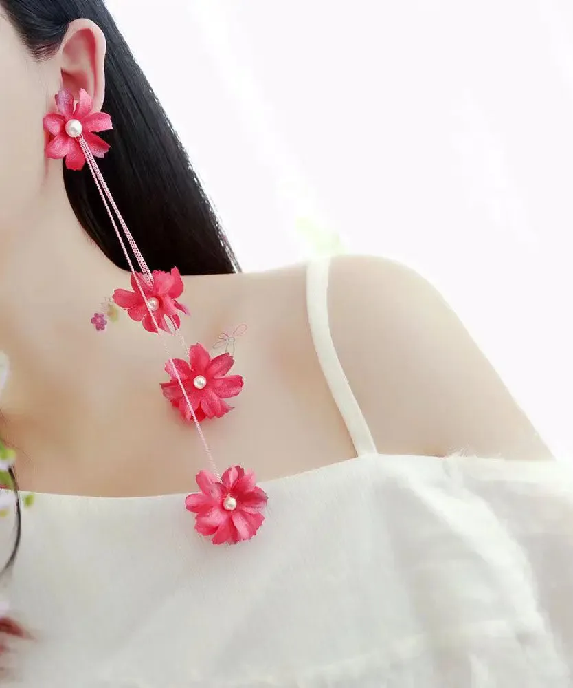 Beautiful Light Yellow Pearl Floral Tassel Drop Earrings LY8970