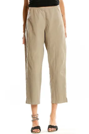Beige Cotton-Blend Cropped Pants