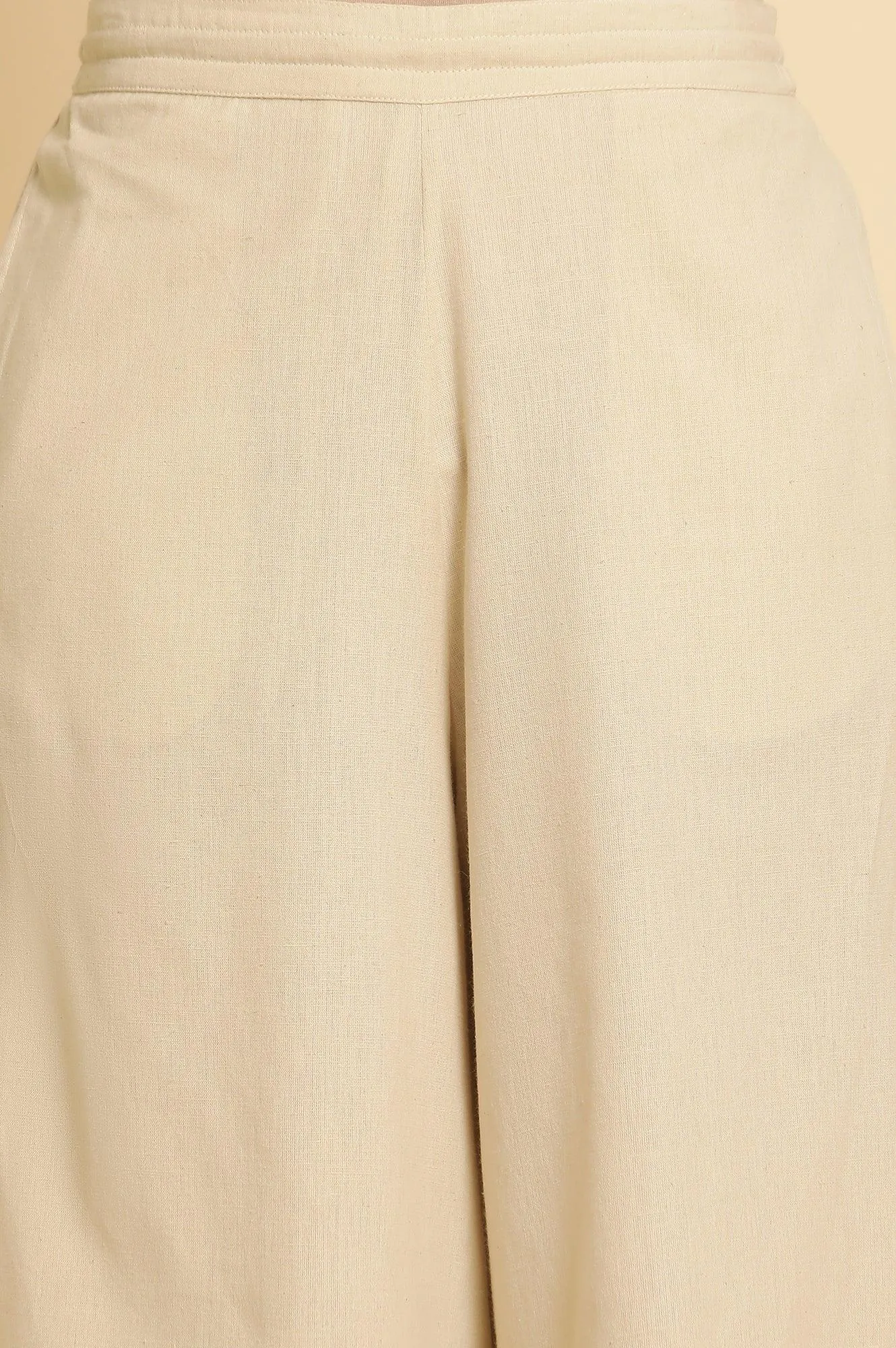 Beige Cotton Flax Flared Pants