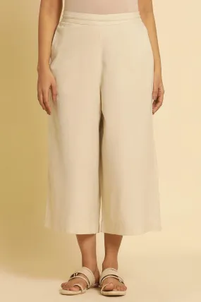 Beige Cotton Flax Flared Pants