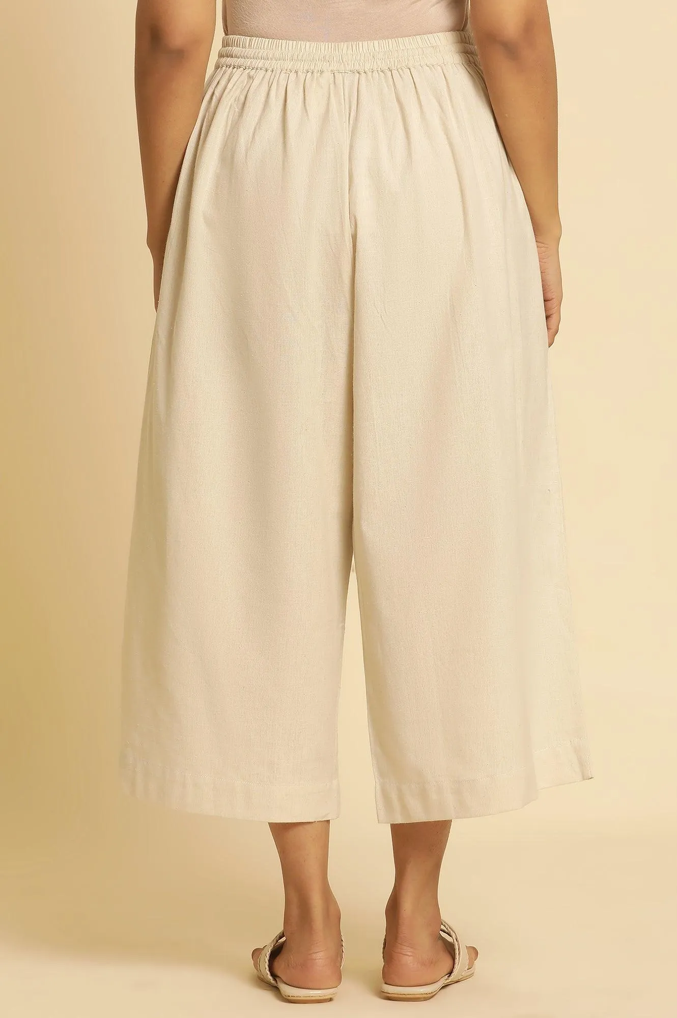 Beige Cotton Flax Flared Pants