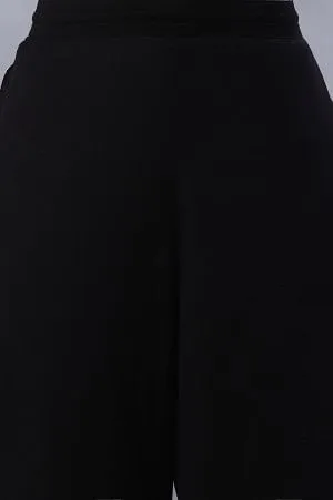 Black Cotton Flax Flared Pants
