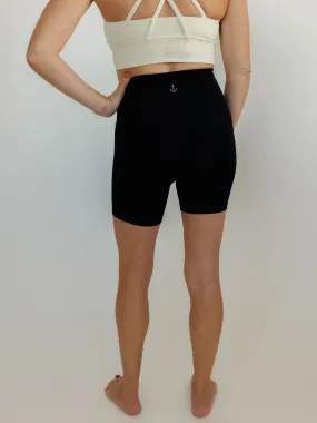 Black "Mia" Comfort High Rise Quick Dry Second Skin Shorts