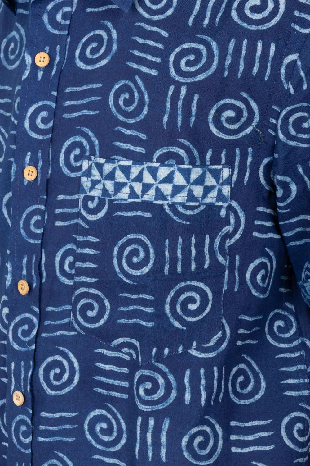 Blue Half Sleeve Indigo Hand Block Print Cotton Shirt 10074613