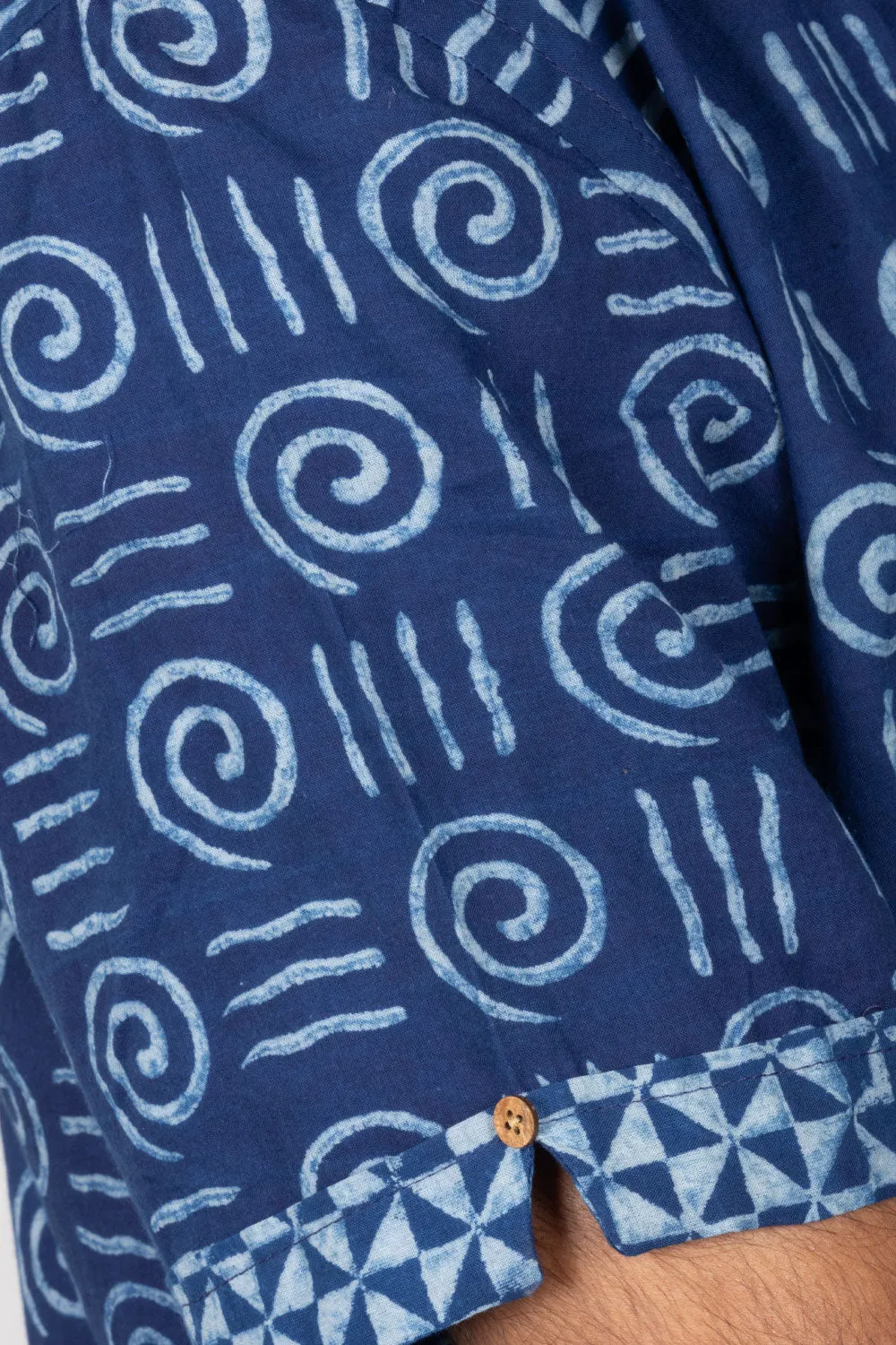 Blue Half Sleeve Indigo Hand Block Print Cotton Shirt 10074613