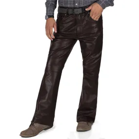 Brivon Men's Brown Slim Fit Leather Pants
