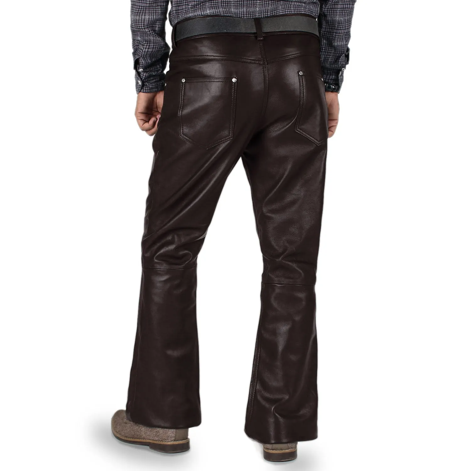 Brivon Men's Brown Slim Fit Leather Pants