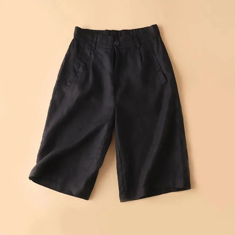 Buddha Stones Plain Color Button Zipper Cotton Women's Shorts With Pockets
