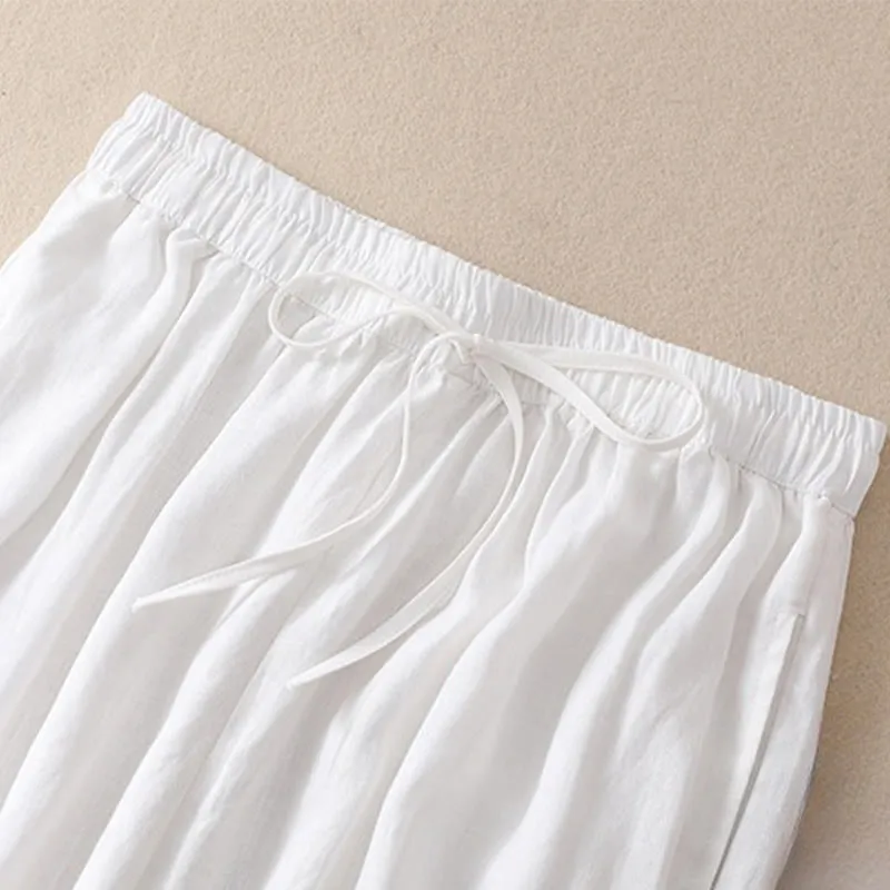 Buddha Stones Pure Color Drawstring Frog-Button Cotton Linen Women's Harem Pants With Pockets
