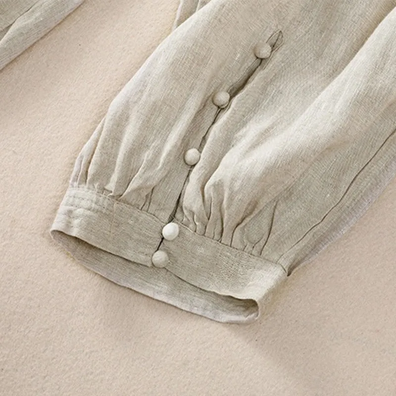 Buddha Stones Pure Color Drawstring Frog-Button Cotton Linen Women's Harem Pants With Pockets