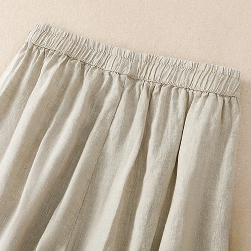 Buddha Stones Pure Color Drawstring Frog-Button Cotton Linen Women's Harem Pants With Pockets