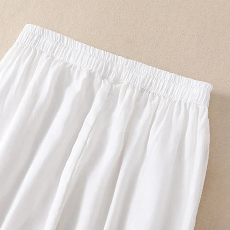 Buddha Stones Pure Color Drawstring Frog-Button Cotton Linen Women's Harem Pants With Pockets