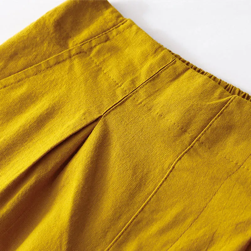 Buddha Stones Summer Casual Plain Wild Cotton Linen Women's Shorts With Pockets