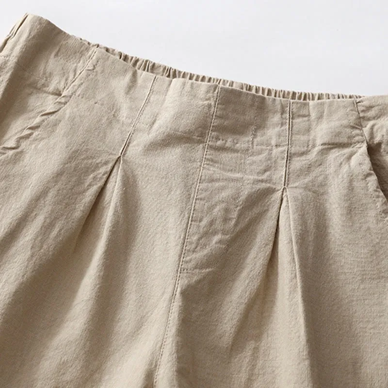 Buddha Stones Summer Casual Plain Wild Cotton Linen Women's Shorts With Pockets