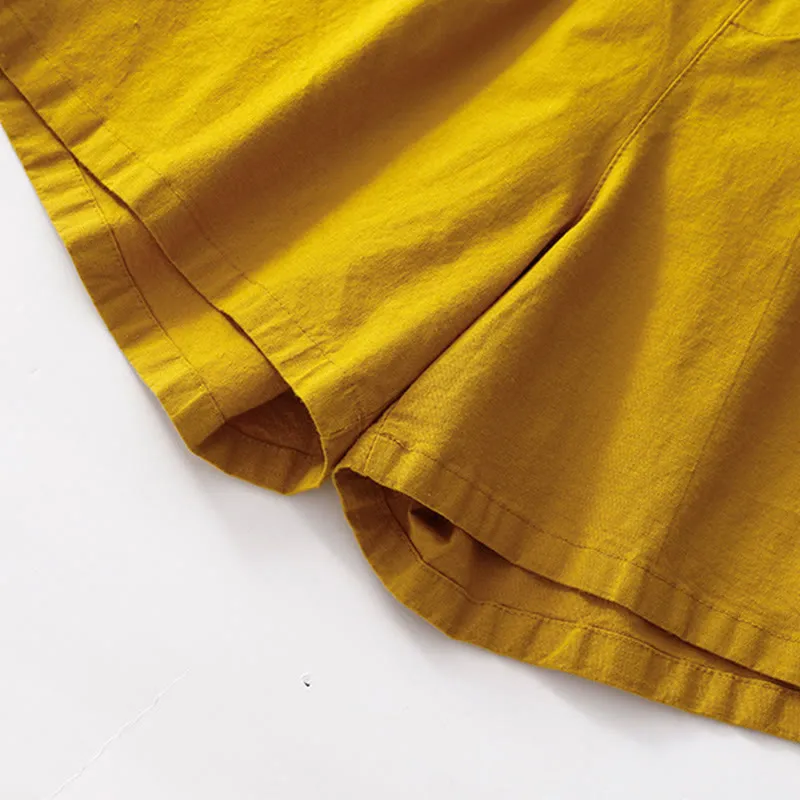 Buddha Stones Summer Casual Plain Wild Cotton Linen Women's Shorts With Pockets