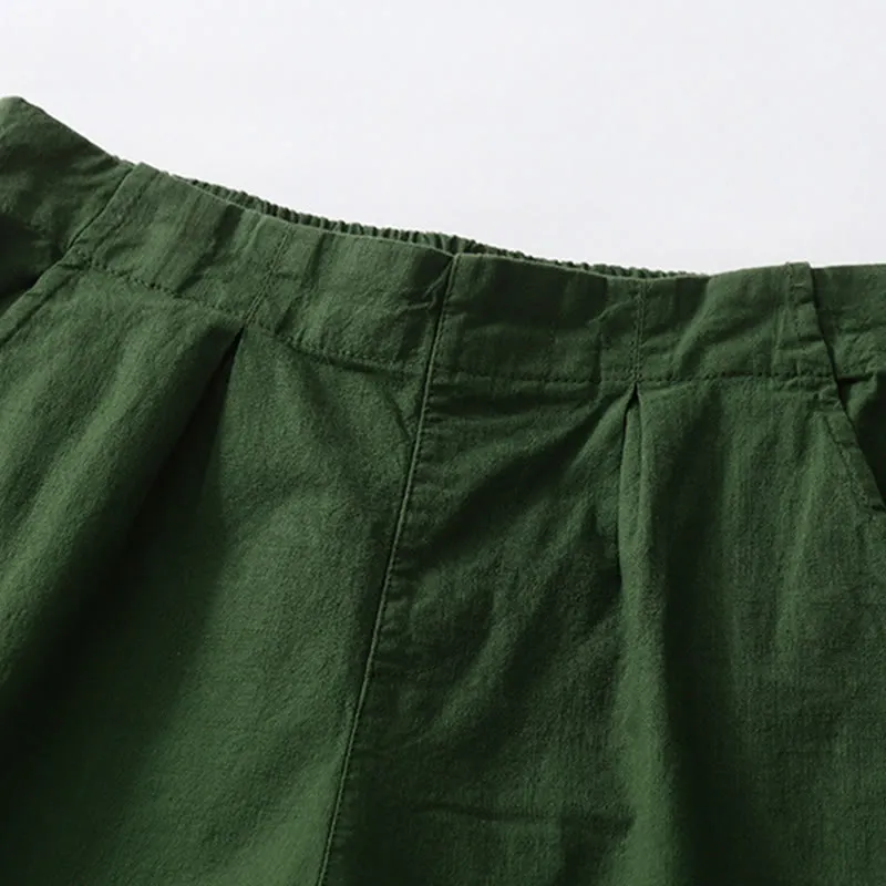Buddha Stones Summer Casual Plain Wild Cotton Linen Women's Shorts With Pockets