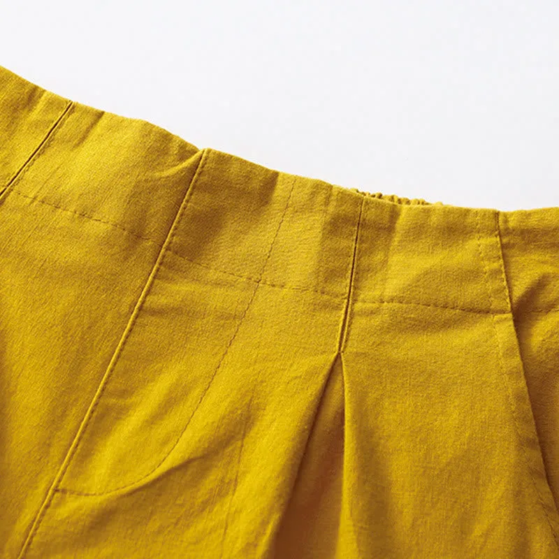 Buddha Stones Summer Casual Plain Wild Cotton Linen Women's Shorts With Pockets