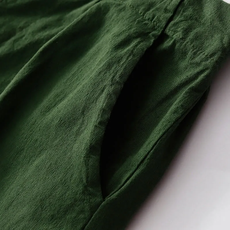 Buddha Stones Summer Casual Plain Wild Cotton Linen Women's Shorts With Pockets