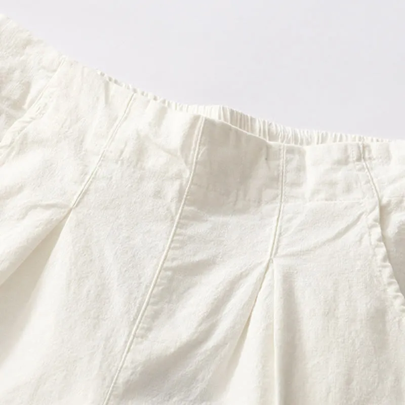 Buddha Stones Summer Casual Plain Wild Cotton Linen Women's Shorts With Pockets