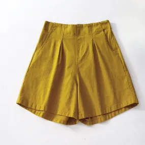 Buddha Stones Summer Casual Plain Wild Cotton Linen Women's Shorts With Pockets