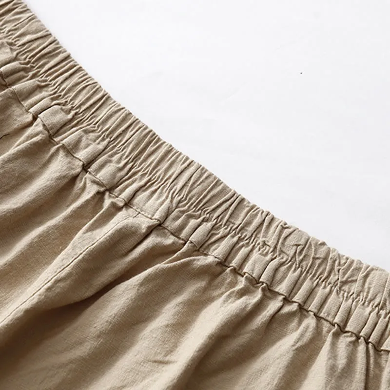 Buddha Stones Summer Casual Plain Wild Cotton Linen Women's Shorts With Pockets
