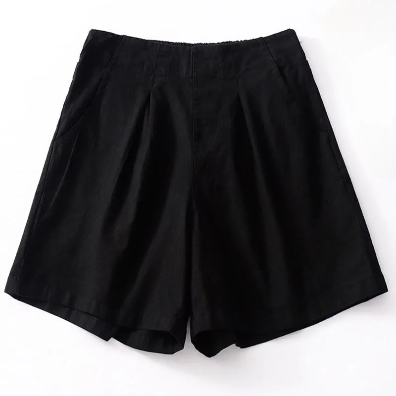 Buddha Stones Summer Casual Plain Wild Cotton Linen Women's Shorts With Pockets
