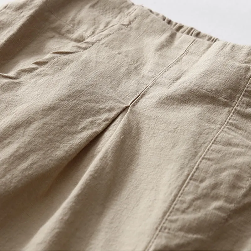 Buddha Stones Summer Casual Plain Wild Cotton Linen Women's Shorts With Pockets
