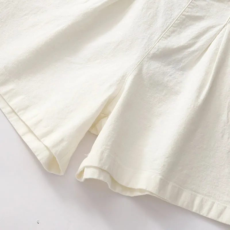 Buddha Stones Summer Casual Plain Wild Cotton Linen Women's Shorts With Pockets