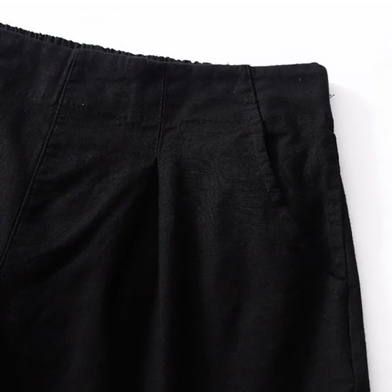 Buddha Stones Summer Casual Plain Wild Cotton Linen Women's Shorts With Pockets