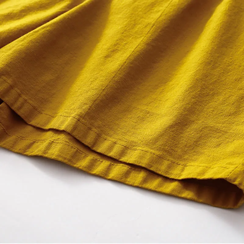 Buddha Stones Summer Casual Plain Wild Cotton Linen Women's Shorts With Pockets