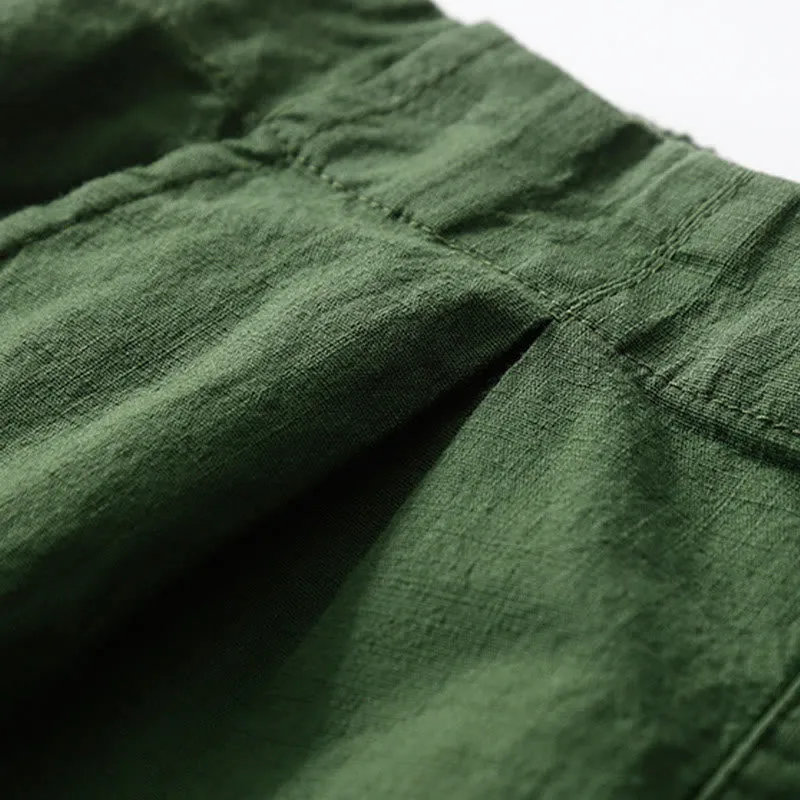 Buddha Stones Summer Casual Plain Wild Cotton Linen Women's Shorts With Pockets