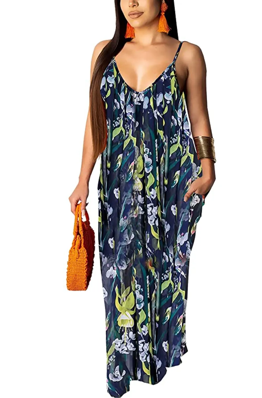 Casual Spaghetti Strap Sleeveless Plus Size Long Sundress