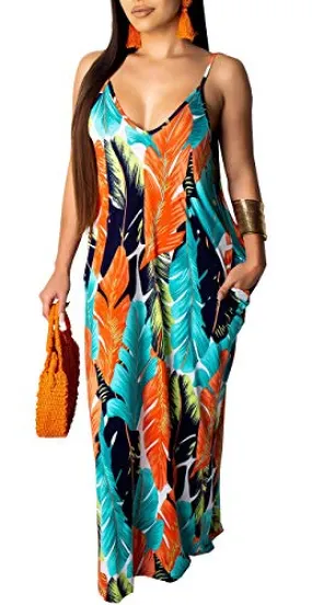 Casual Spaghetti Strap Sleeveless Plus Size Long Sundress