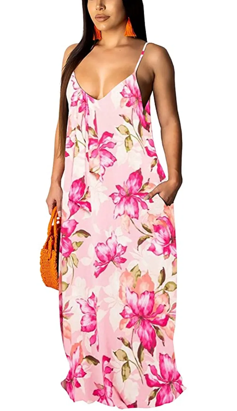 Casual Spaghetti Strap Sleeveless Plus Size Long Sundress