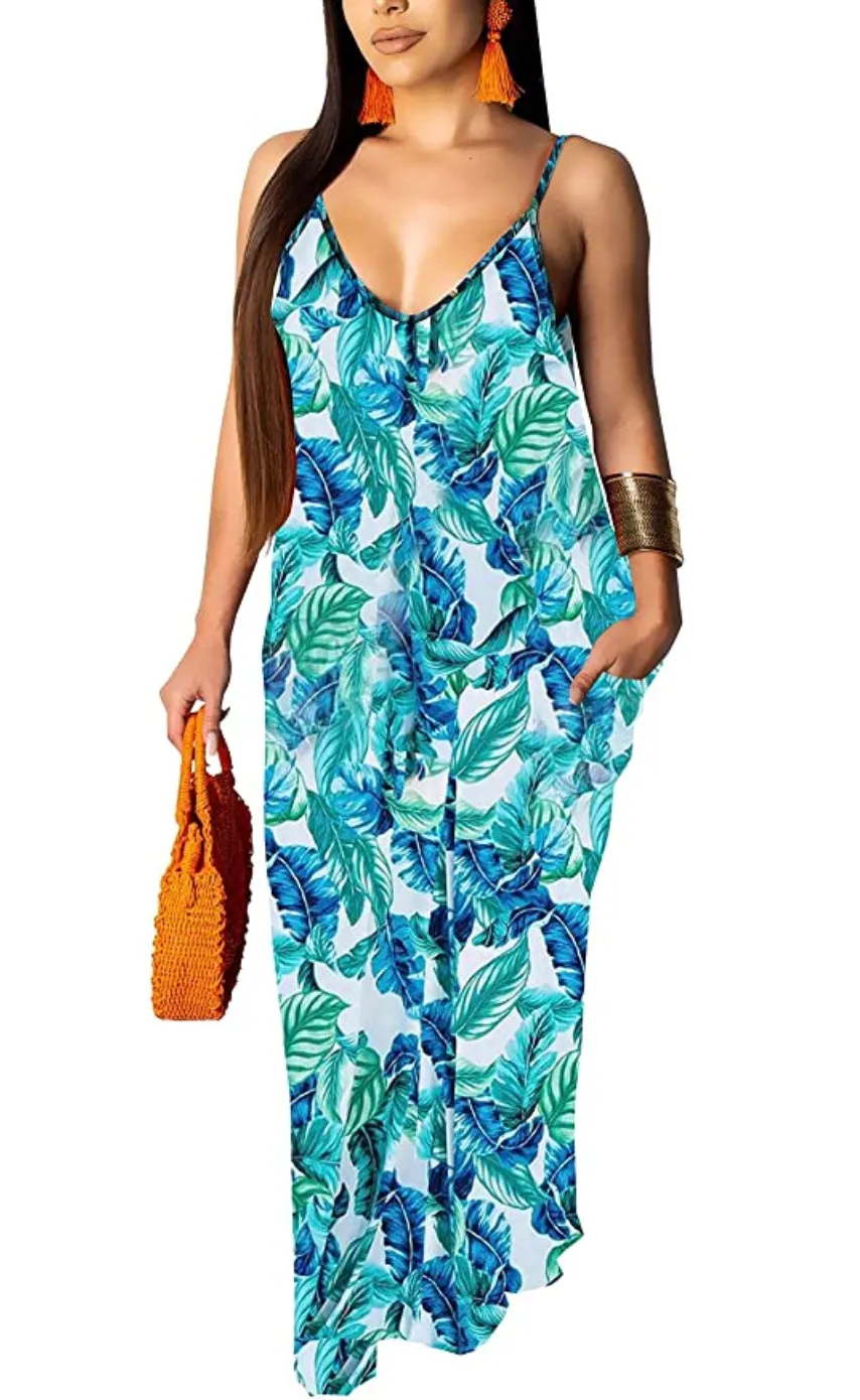 Casual Spaghetti Strap Sleeveless Plus Size Long Sundress
