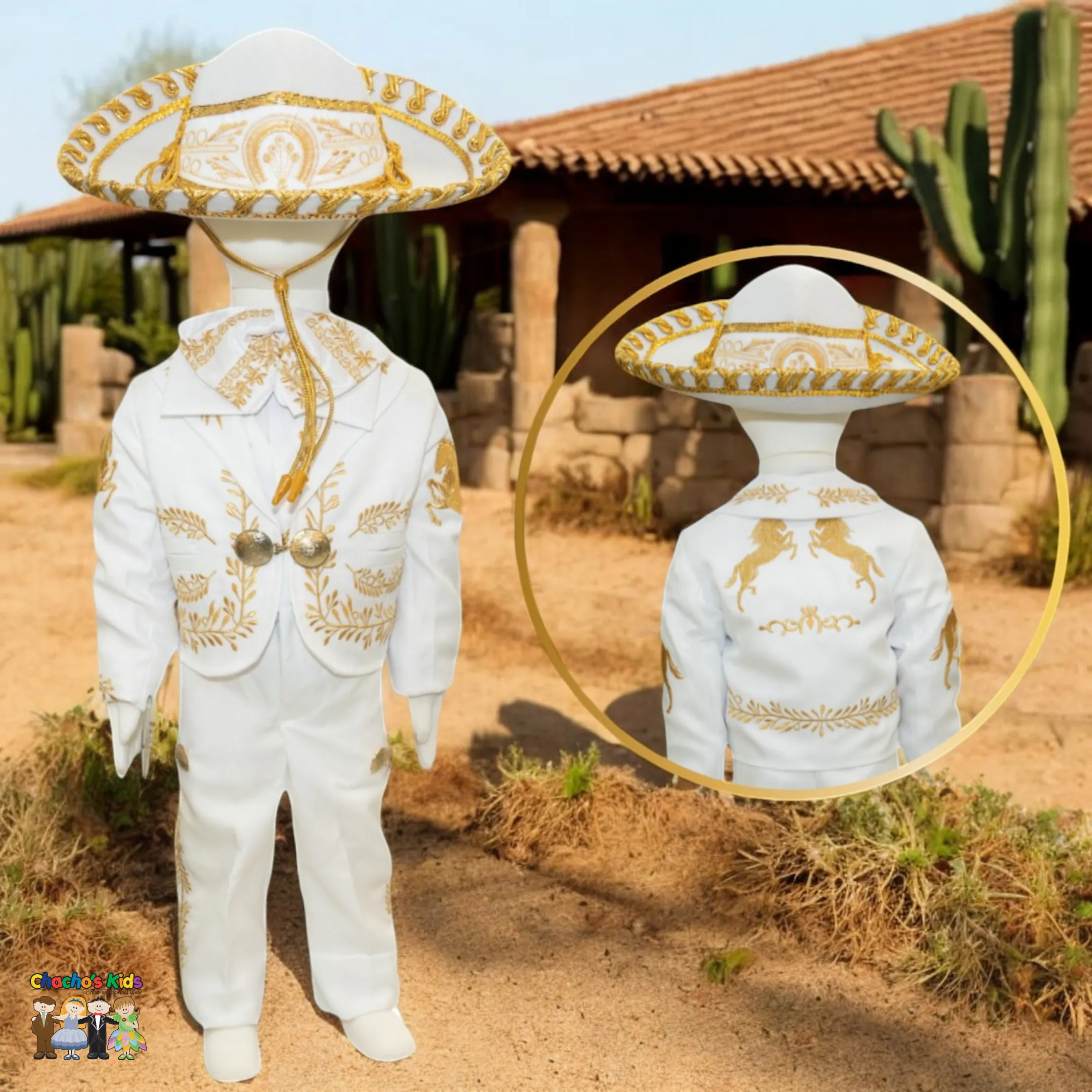 Charro Baptism (6-Piece) (White/Horse/Gold)