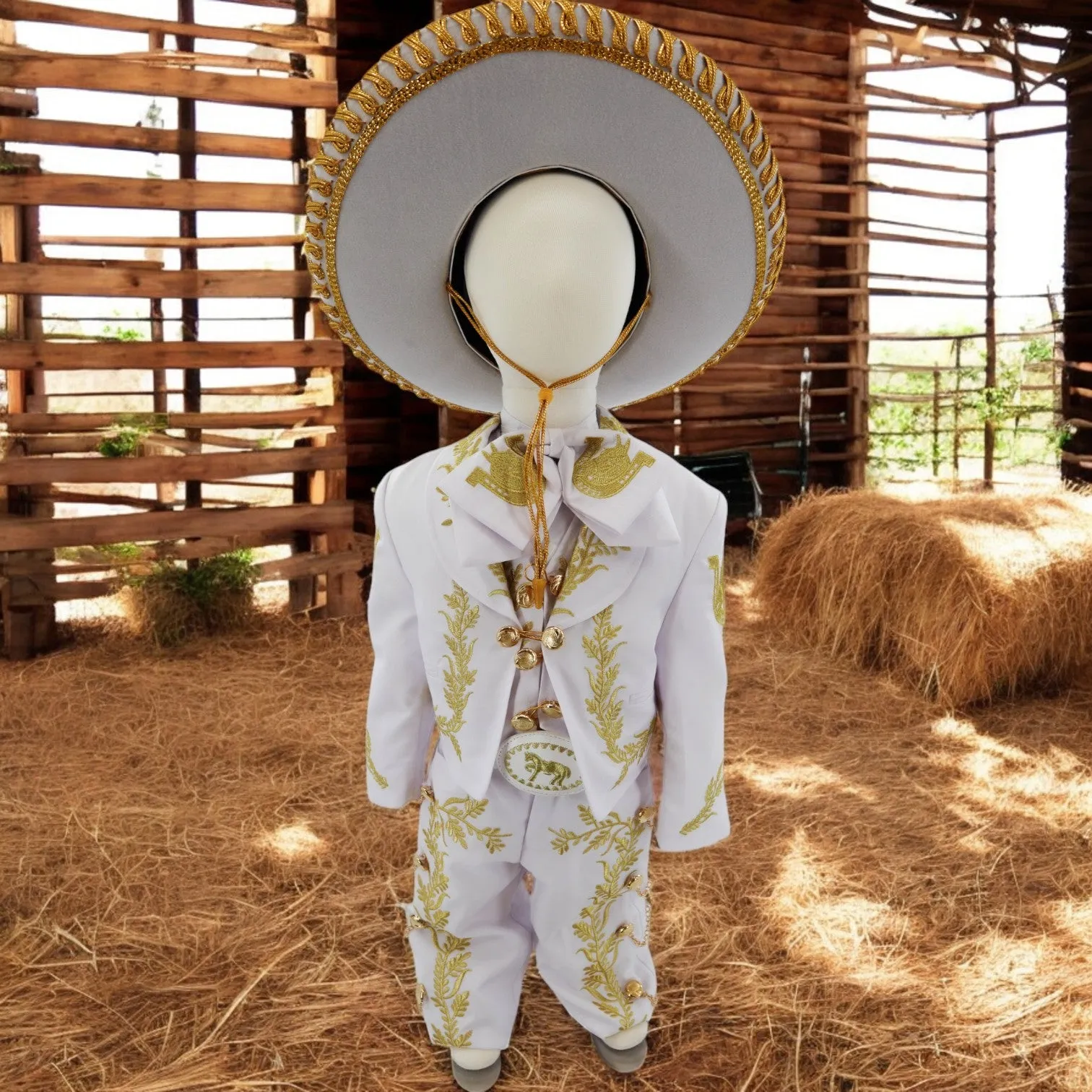 Charro Baptism (7-Piece) (White/Horse/Gold)