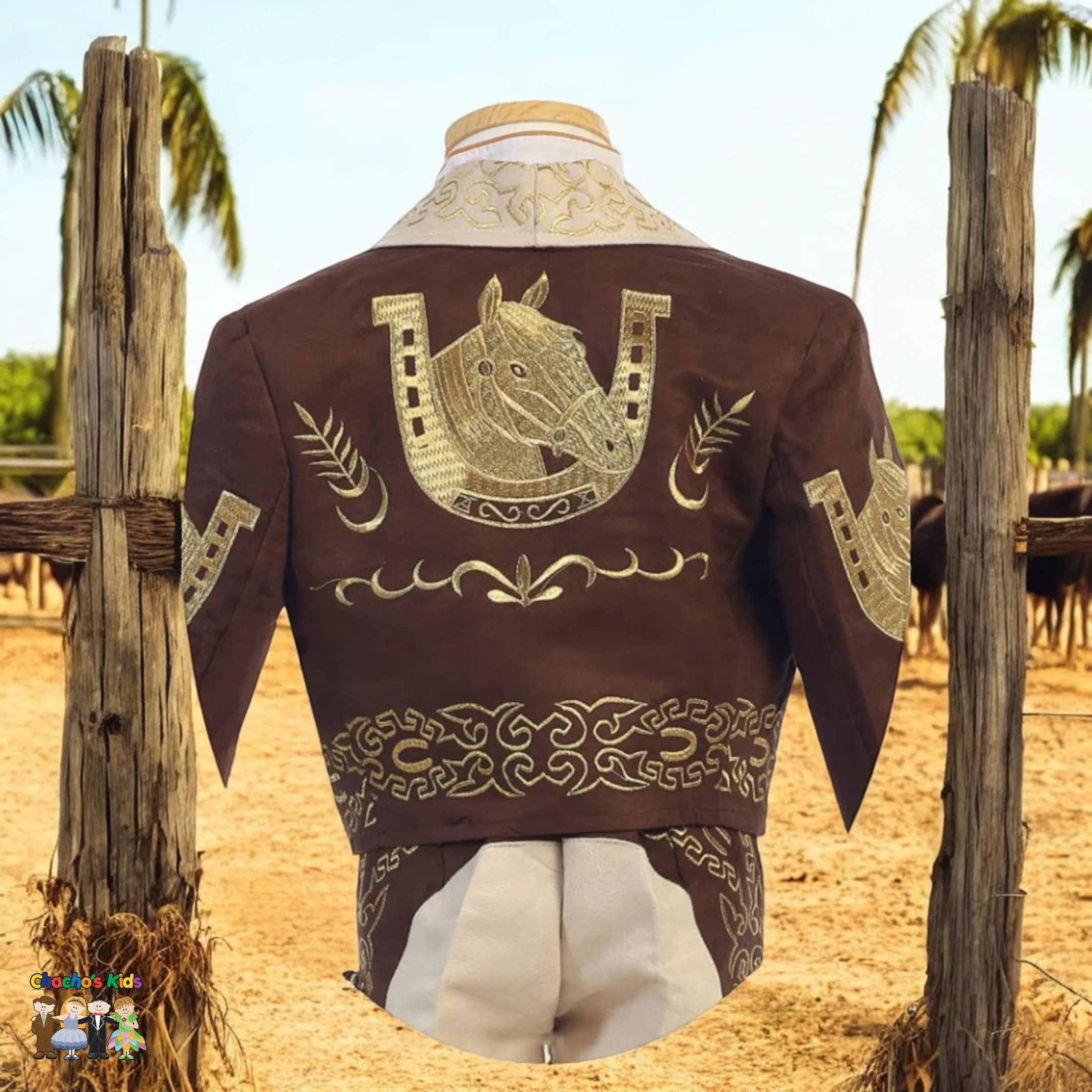 Charro Suit (6-Piece) Ivory/Brown