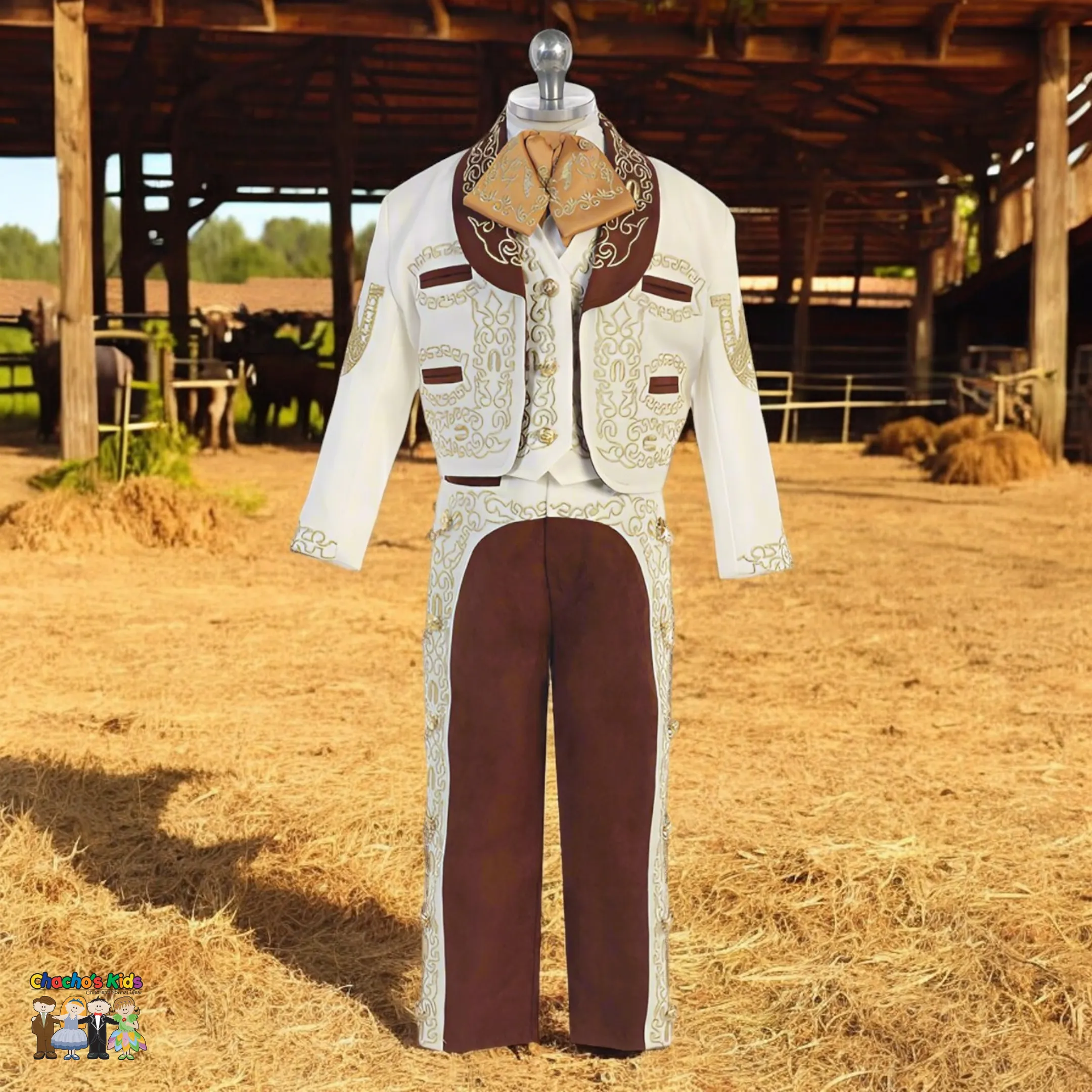 Charro Suit (6-Piece) Ivory/Brown