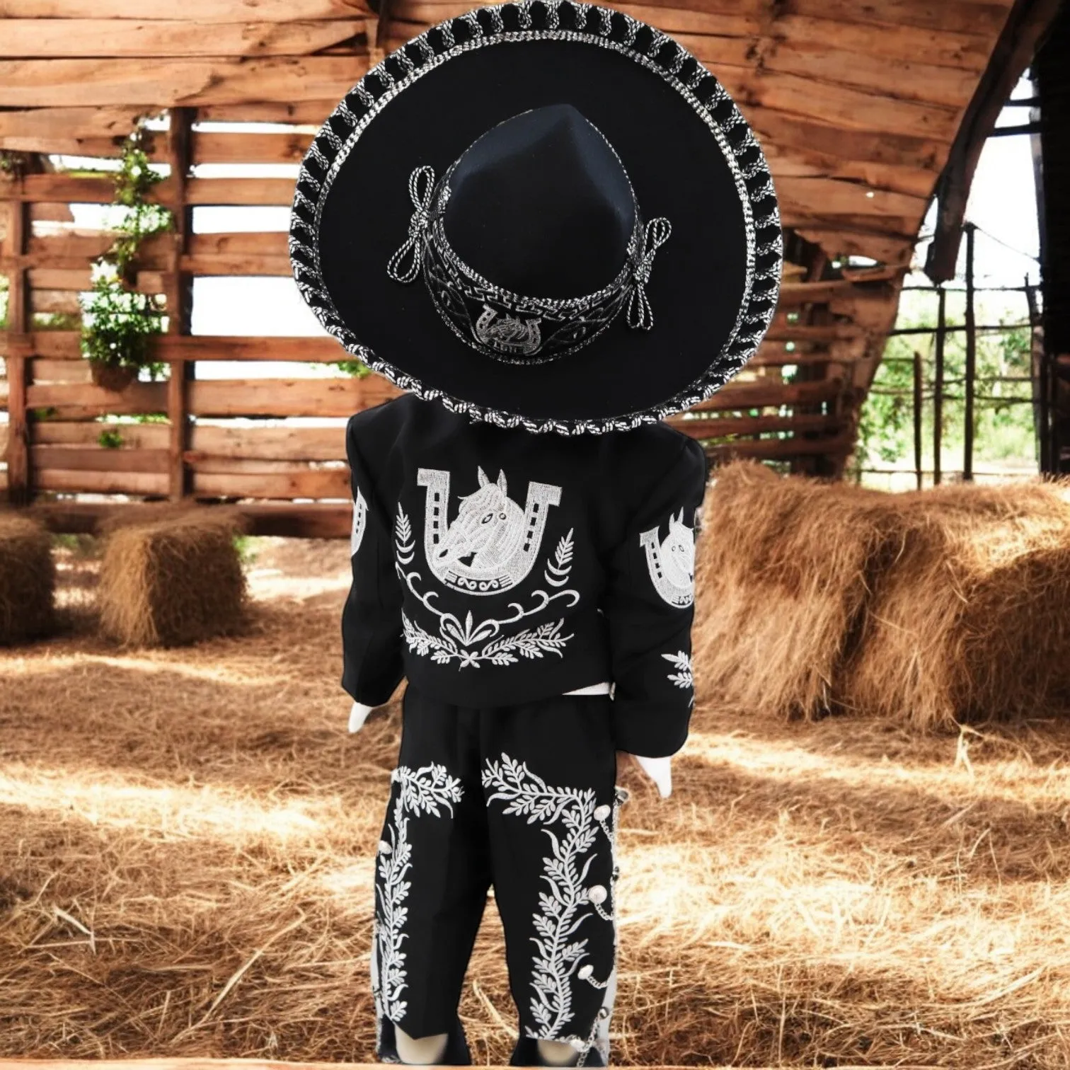 Charro Suit (7-Piece) (Black/Horse/Silver)