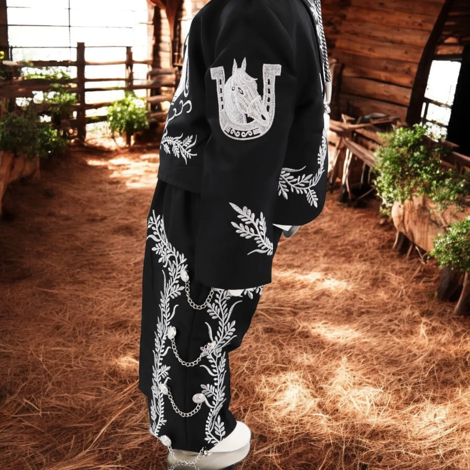 Charro Suit (7-Piece) (Black/Horse/Silver)